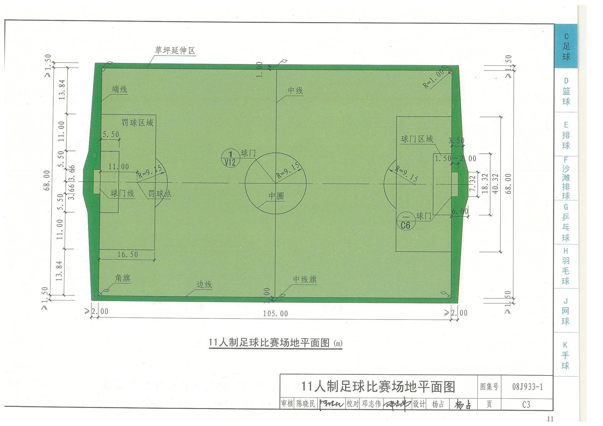 11人制足球比賽場地平面圖-國家建筑標(biāo)準(zhǔn)設(shè)計圖集08J933-1