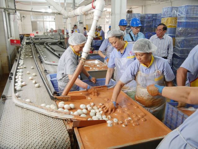 南方電網(wǎng)廣東中山供電局黃圃分局工作人員到泰和公司車間了解咸蛋加工生產(chǎn)情況。陳世聰 攝_副本.jpg